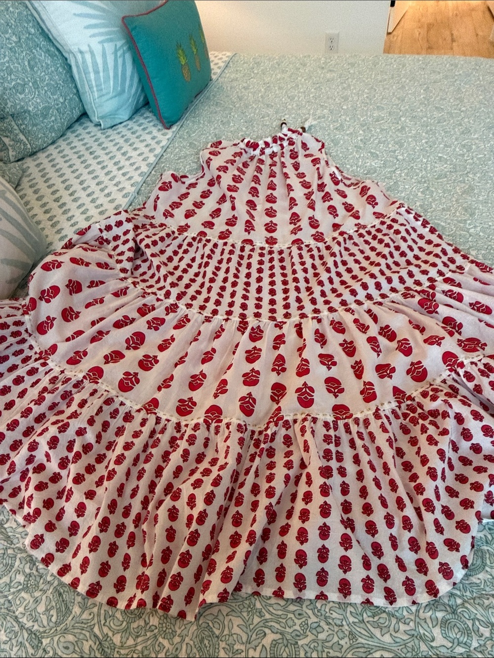 Women's Plus Size 1X CHELSEA & THEODORE DRESS in Red & White with GOLD Accents - Picture 9 of 10